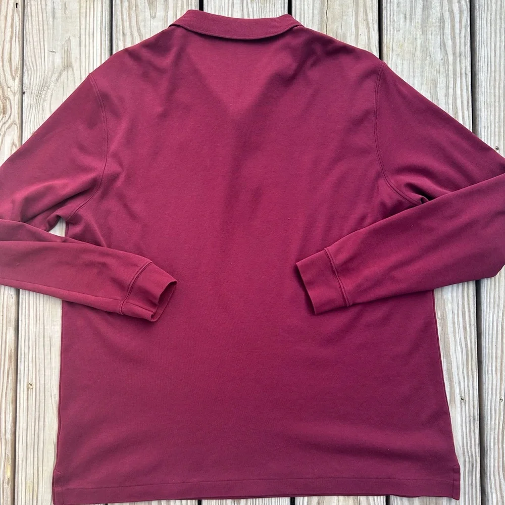 LANDS' END Rugby Shirt Men XL 46-48‎ Red Long Sleeve Polo Shirt